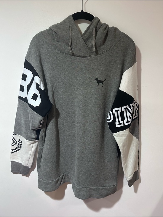 PINK Victoria's Secret Tops - PINK Victoria's Secret Gray Colorblock Pullover Hoodie